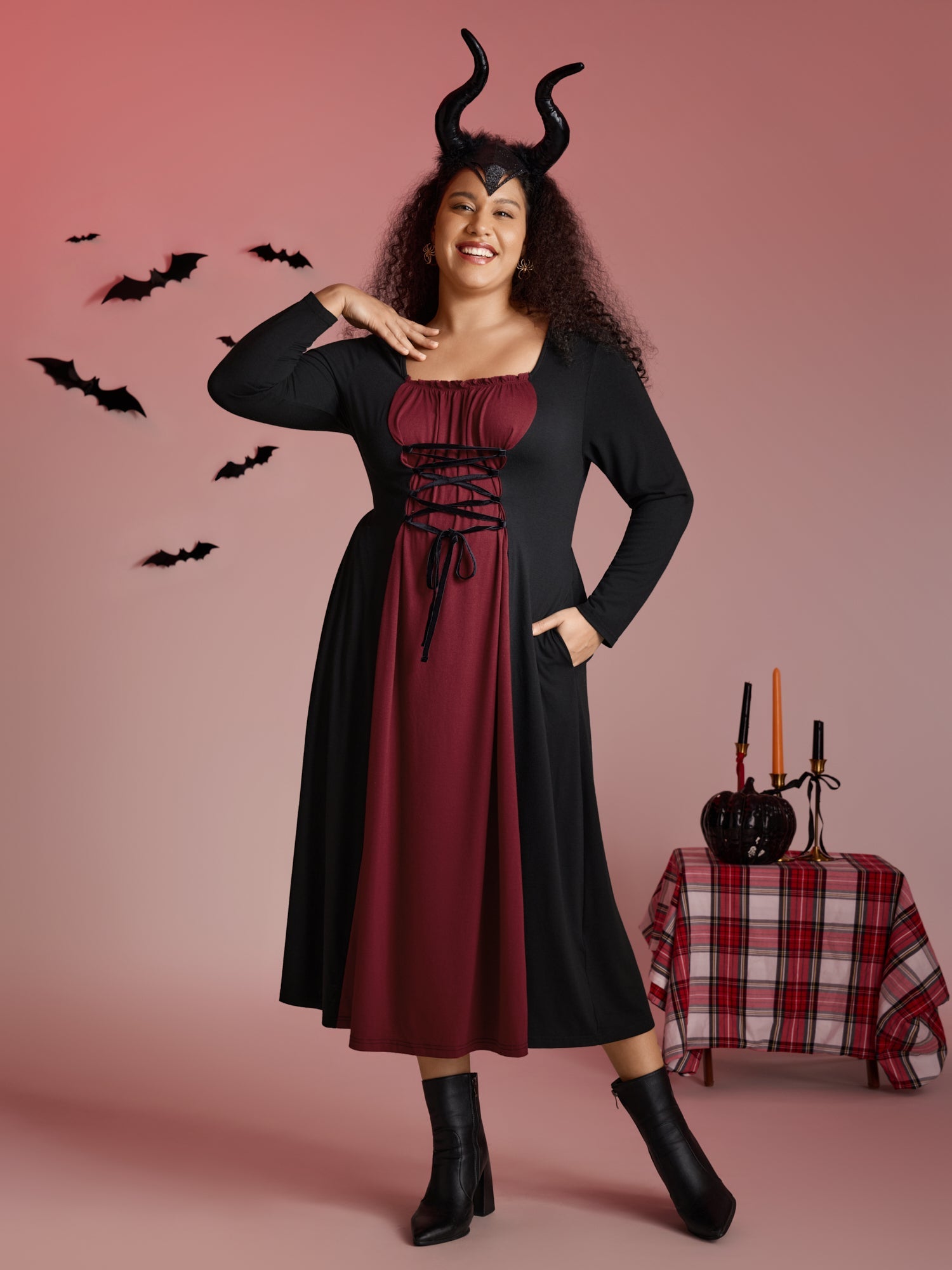 Stretchy Knit Adjustable Tie Frill Trim Midi Dress