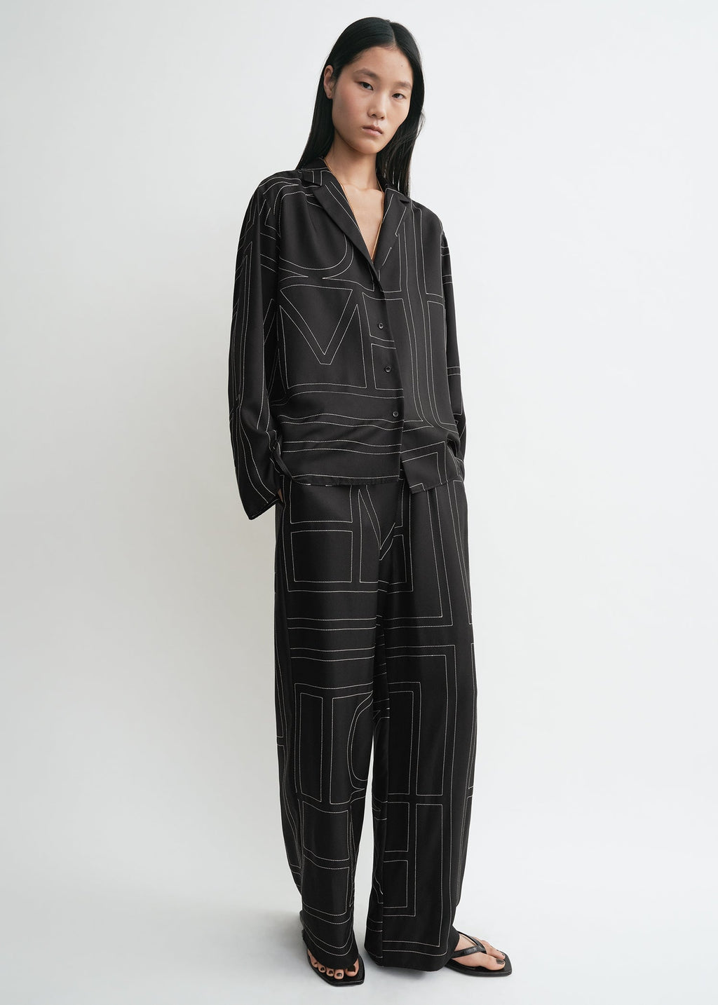 Monogram silk pj top black