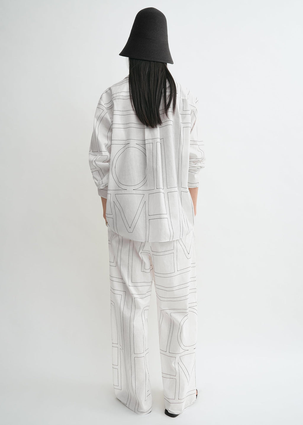Monogram cotton-blend pj top white/black